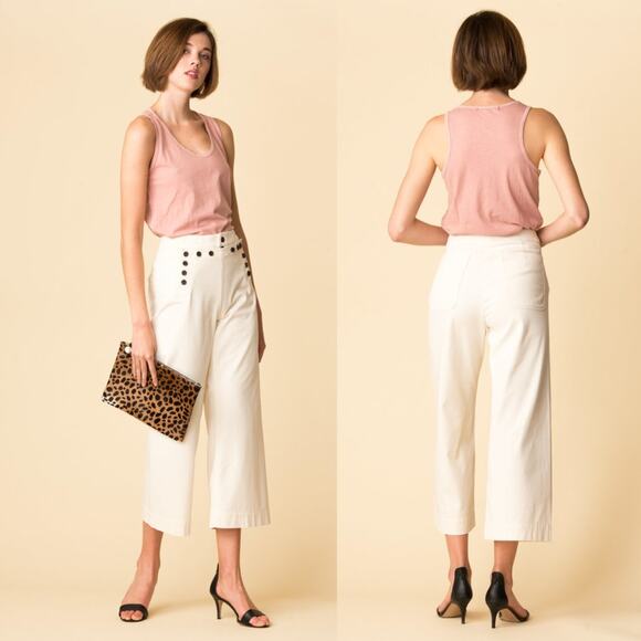 A.L.C Pierce Wide Leg Crop Twill Sailor‎ Pants in Parchment Cream Size 14 NWT - Picture 12 of 13